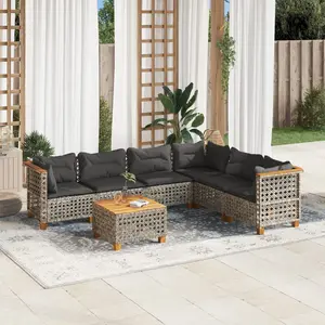 vidaXL Salon de jardin avec coussins 7 pcs gris résine tressée pas cher