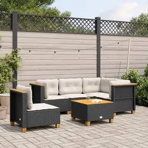 vidaXL Salon de jardin 6 pcs avec coussins noir résine tressée pas cher