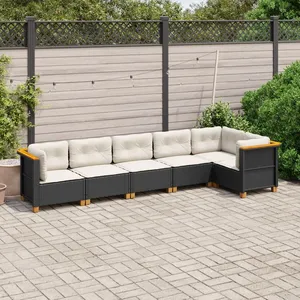 vidaXL Salon de jardin 6 pcs avec coussins noir résine tressée pas cher