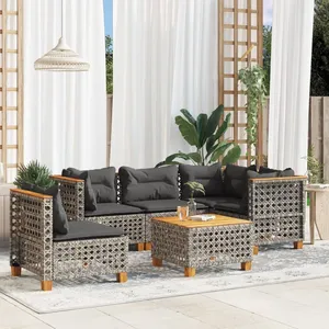 vidaXL Salon de jardin 6 pcs avec coussins gris résine tressée pas cher