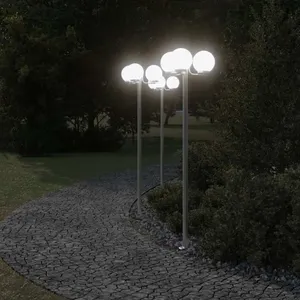 Comparateur de prix : vidaXL Lampadaires d'extérieur 3 pcs argenté 215 cm acier inoxydable