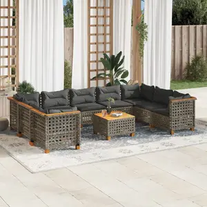 vidaXL Salon de jardin avec coussins 10 pcs gris résine tressée pas cher