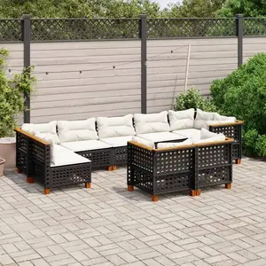 vidaXL Salon de jardin 9 pcs avec coussins noir résine tressée pas cher