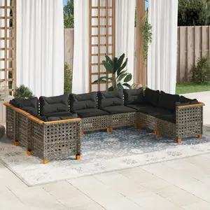 vidaXL Salon de jardin 9 pcs avec coussins gris résine tressée pas cher