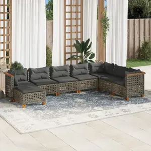 vidaXL Salon de jardin 8 pcs avec coussins gris résine tressée pas cher