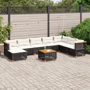 vidaXL Salon de jardin 9 pcs avec coussins noir résine tressée pas cher