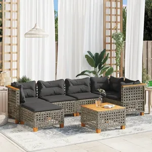 vidaXL Salon de jardin avec coussins 7 pcs gris résine tressée pas cher