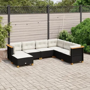 vidaXL Salon de jardin 7 pcs avec coussins noir résine tressée pas cher
