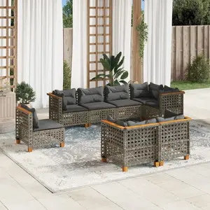 vidaXL Salon de jardin 8 pcs avec coussins gris résine tressée pas cher