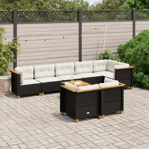 vidaXL Salon de jardin 9 pcs avec coussins noir résine tressée pas cher