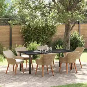 vidaXL Ensemble de salle à manger pour jardin 7 pcs Beige polyrotin pas cher