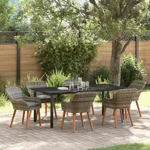 vidaXL Ensemble de salle à manger de jardin 7 pièces Rattan gris pas cher