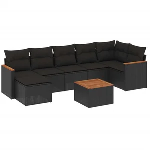 vidaXL Salon de jardin 8 pcs avec coussins noir résine tressée pas cher