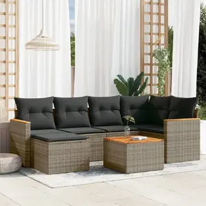 vidaXL Salon de jardin avec coussins 7 pcs gris résine tressée pas cher