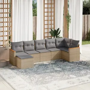 vidaXL Salon de jardin avec coussins 7 pcs beige résine tressée pas cher