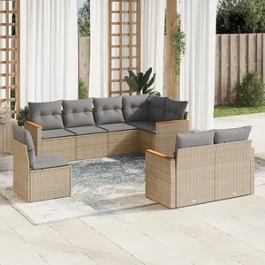 vidaXL Salon de jardin avec coussins 8 pcs beige résine tressée pas cher