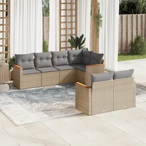 vidaXL Salon de jardin avec coussins 7 pcs beige résine tressée pas cher