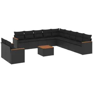 vidaXL Salon de jardin 12 pcs avec coussins noir résine tressée pas cher
