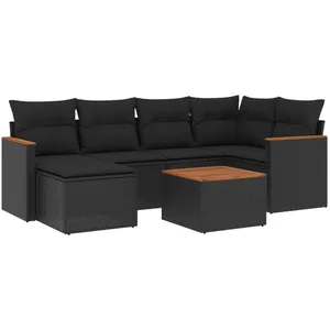 vidaXL Salon de jardin 7 pcs avec coussins noir résine tressée pas cher
