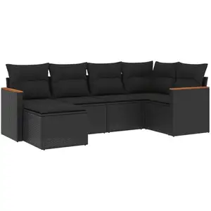 vidaXL Salon de jardin 6 pcs avec coussins noir résine tressée pas cher