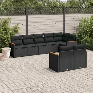 vidaXL Salon de jardin 8 pcs avec coussins noir résine tressée pas cher