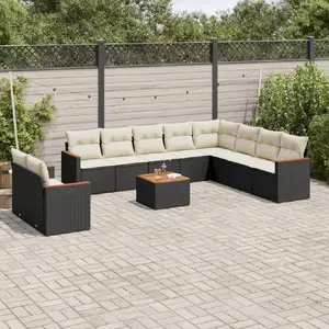 vidaXL Salon de jardin 11 pcs avec coussins noir résine tressée pas cher