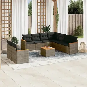 vidaXL Salon de jardin avec coussins 10 pcs gris résine tressée pas cher