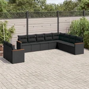 vidaXL Salon de jardin 10 pcs avec coussins noir résine tressée pas cher