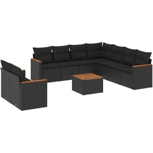 vidaXL Salon de jardin 10 pcs avec coussins noir résine tressée pas cher