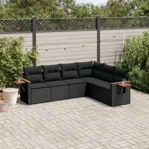 vidaXL Salon de jardin 6 pcs avec coussins noir résine tressée pas cher