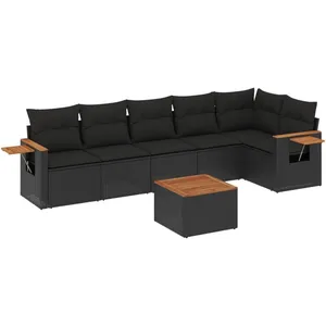 vidaXL Salon de jardin 7 pcs avec coussins noir résine tressée pas cher