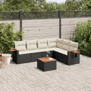 vidaXL Salon de jardin 7 pcs avec coussins noir résine tressée pas cher