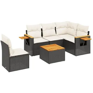 vidaXL Salon de jardin 6 pcs avec coussins noir résine tressée pas cher