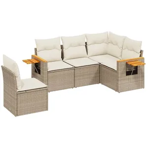 vidaXL Salon de jardin avec coussins 5 pcs beige résine tressée pas cher