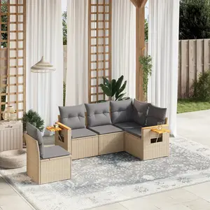 vidaXL Salon de jardin avec coussins 5 pcs beige résine tressée pas cher