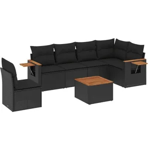 vidaXL Salon de jardin 7 pcs avec coussins noir résine tressée pas cher