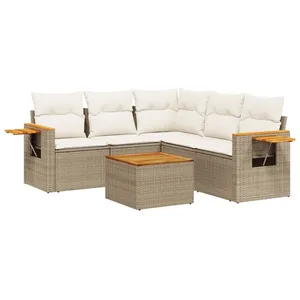 vidaXL Salon de jardin avec coussins 6 pcs beige résine tressée pas cher
