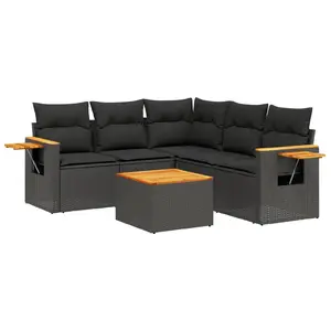 vidaXL Salon de jardin 6 pcs avec coussins noir résine tressée pas cher