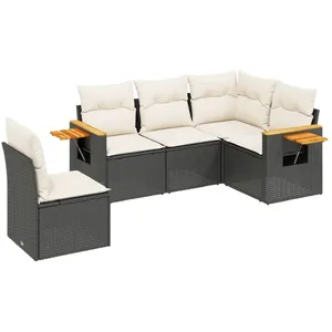 vidaXL Salon de jardin 5 pcs avec coussins noir résine tressée pas cher