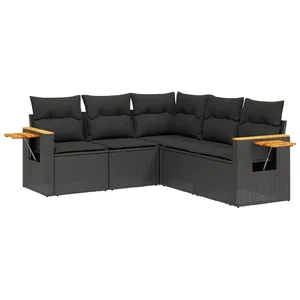 vidaXL Salon de jardin 5 pcs avec coussins noir résine tressée pas cher