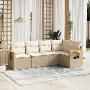 vidaXL Salon de jardin avec coussins 5 pcs beige résine tressée pas cher