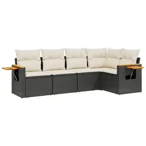 vidaXL Salon de jardin 5 pcs avec coussins noir résine tressée pas cher