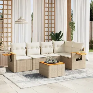 vidaXL Salon de jardin avec coussins 6 pcs beige résine tressée pas cher