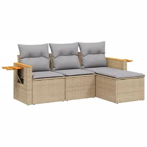 vidaXL Salon de jardin avec coussins 4 pcs beige résine tressée pas cher