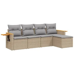 vidaXL Salon de jardin avec coussins 5 pcs beige résine tressée pas cher