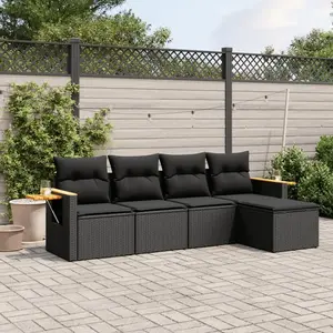 vidaXL Salon de jardin 5 pcs avec coussins noir résine tressée pas cher
