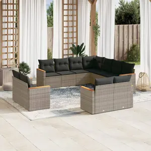 vidaXL Salon de jardin 11 pcs avec coussins gris résine tressée pas cher