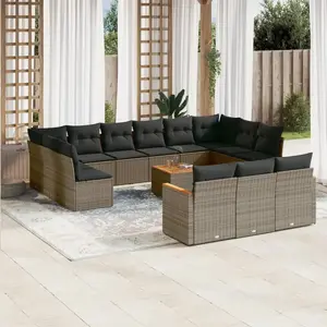vidaXL Salon de jardin avec coussins 14 pcs gris résine tressée pas cher