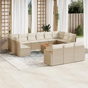 vidaXL Salon de jardin avec coussins 14 pcs beige résine tressée pas cher