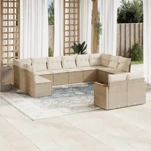 vidaXL Salon de jardin avec coussins 12 pcs beige résine tressée pas cher